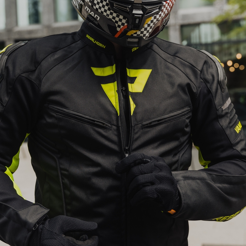 Chaqueta de moto Rebelhorn Vandal negro-amarillo fluo liquidación