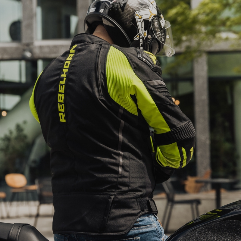 Chaqueta de moto Rebelhorn Vandal negro-amarillo fluo liquidación