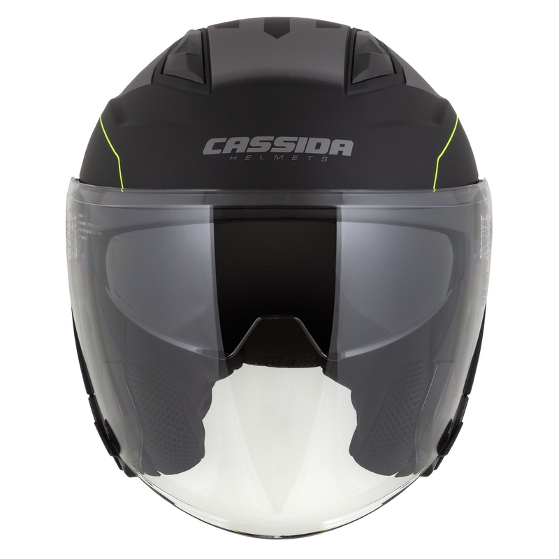 Casco de moto Cassida Jet Tech Roxor abierto negro-gris-amarillo fluo mate liquidación