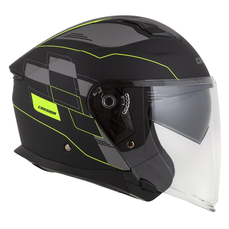 Casco de moto Cassida Jet Tech Roxor abierto negro-gris-amarillo fluo mate liquidación