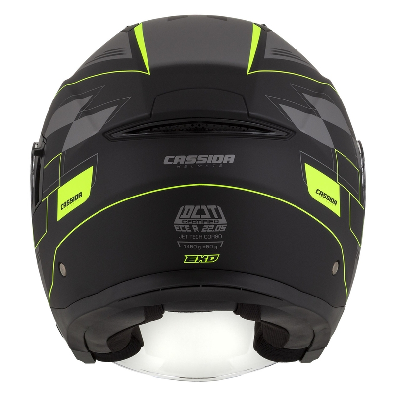 Casco de moto Cassida Jet Tech Roxor abierto negro-gris-amarillo fluo mate liquidación