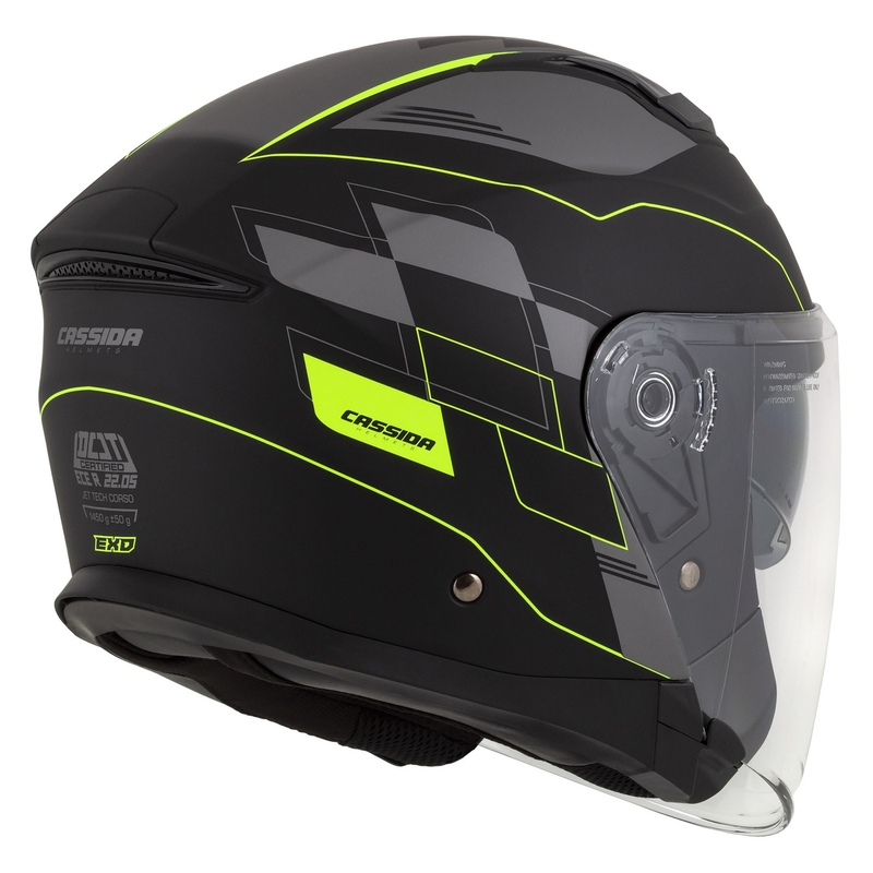 Casco de moto Cassida Jet Tech Roxor abierto negro-gris-amarillo fluo mate liquidación