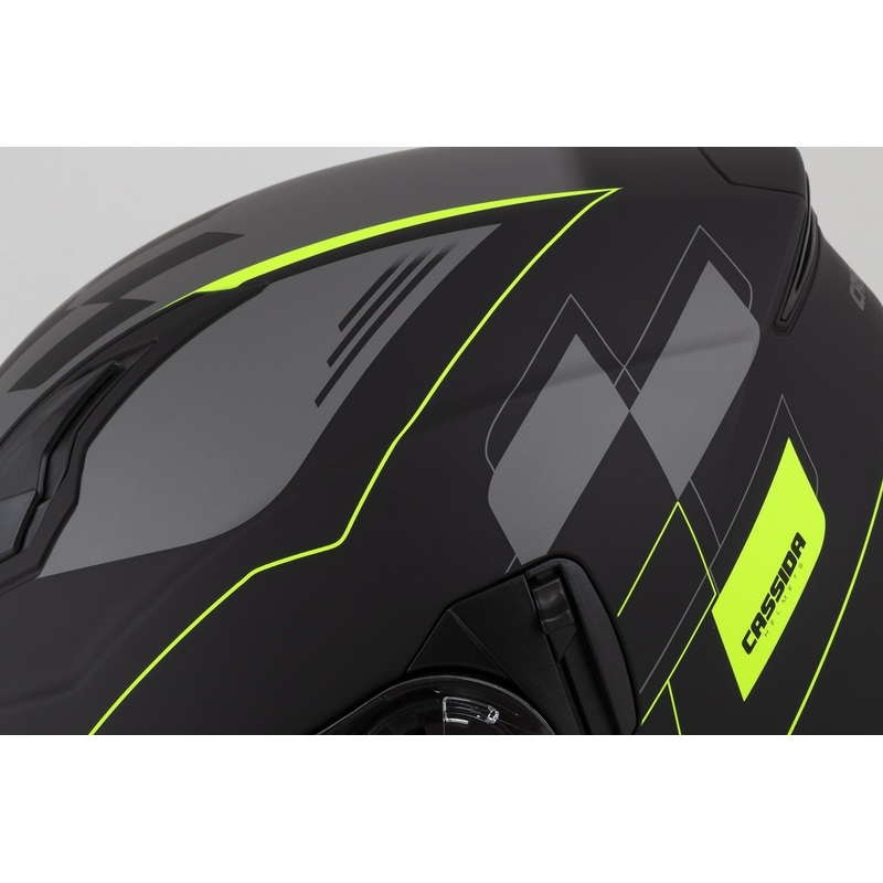 Casco de moto Cassida Jet Tech Roxor abierto negro-gris-amarillo fluo mate liquidación