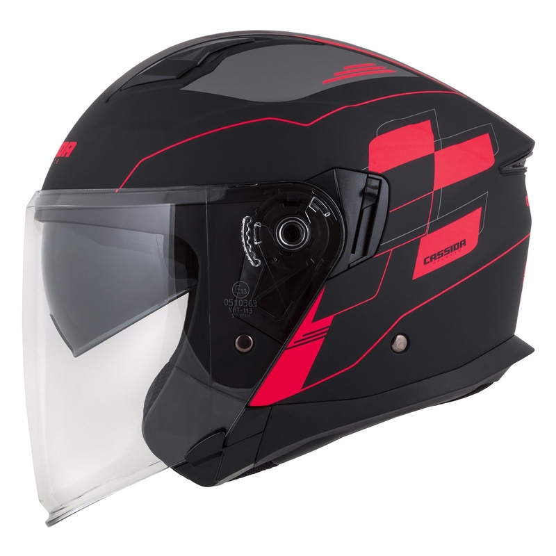 Casco de moto Cassida Jet Tech Roxor abierto negro-gris-rojo fluo mate