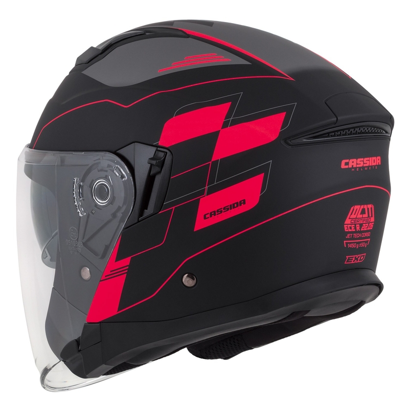 Casco de moto Cassida Jet Tech Roxor abierto negro-gris-rojo fluo mate