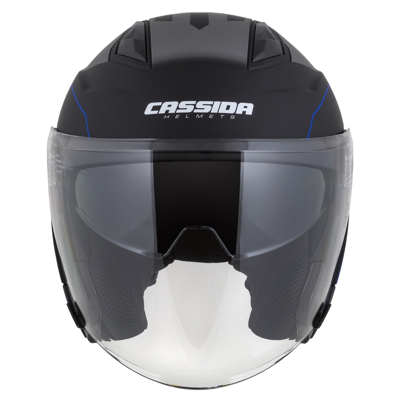 Casco de moto Cassida Jet Tech Roxor Negro-Gris-Azul Mate Abierto