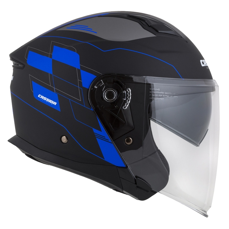 Casco de moto Cassida Jet Tech Roxor Negro-Gris-Azul Mate Abierto