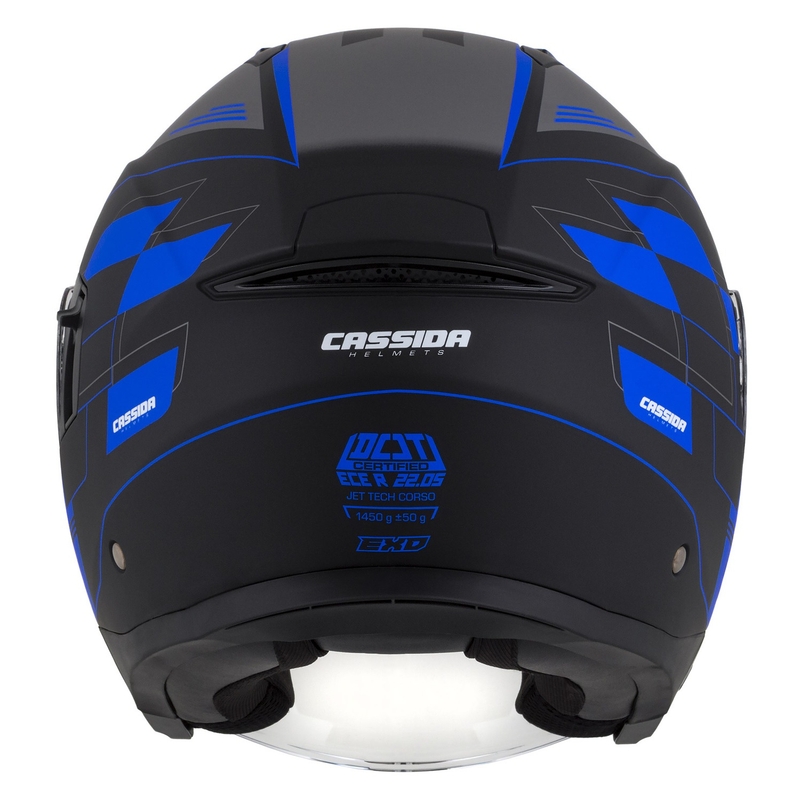 Casco de moto Cassida Jet Tech Roxor Negro-Gris-Azul Mate Abierto