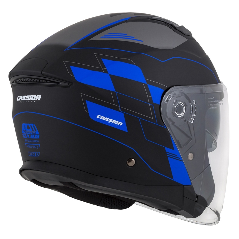 Casco de moto Cassida Jet Tech Roxor Negro-Gris-Azul Mate Abierto