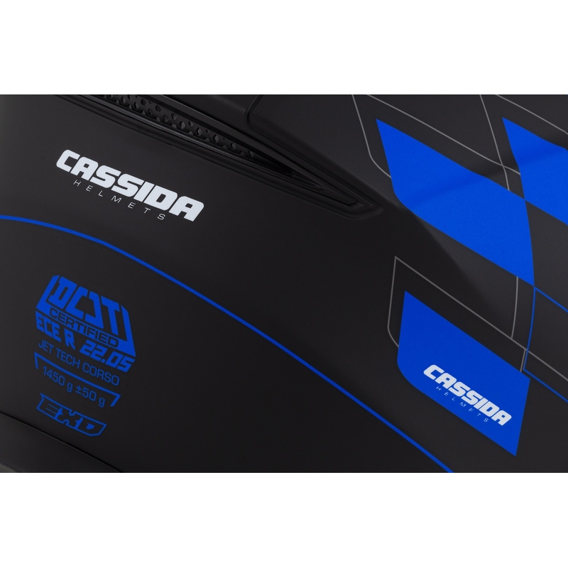 Casco de moto Cassida Jet Tech Roxor Negro-Gris-Azul Mate Abierto