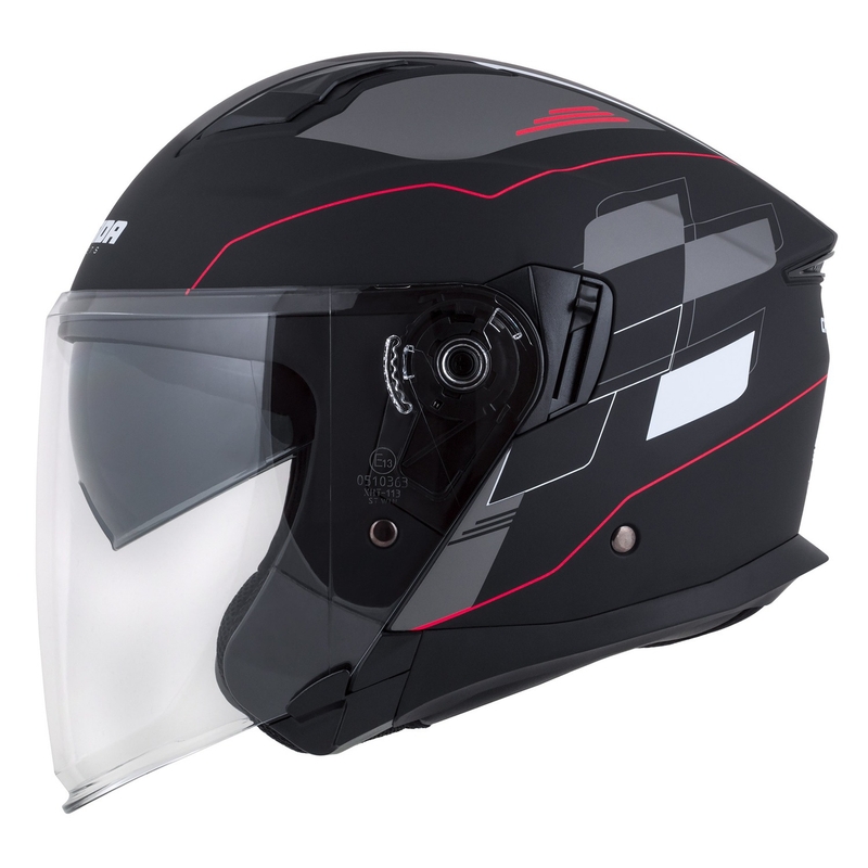 Casco de moto Cassida Jet Tech Roxor Negro-Rojo-Gris Abierto