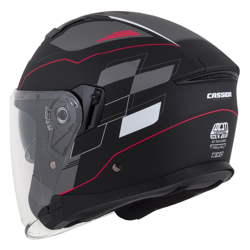 Casco de moto Cassida Jet Tech Roxor Negro-Rojo-Gris Abierto