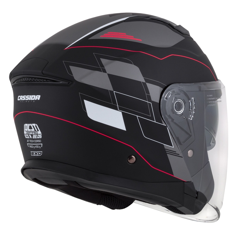 Casco de moto Cassida Jet Tech Roxor Negro-Rojo-Gris Abierto