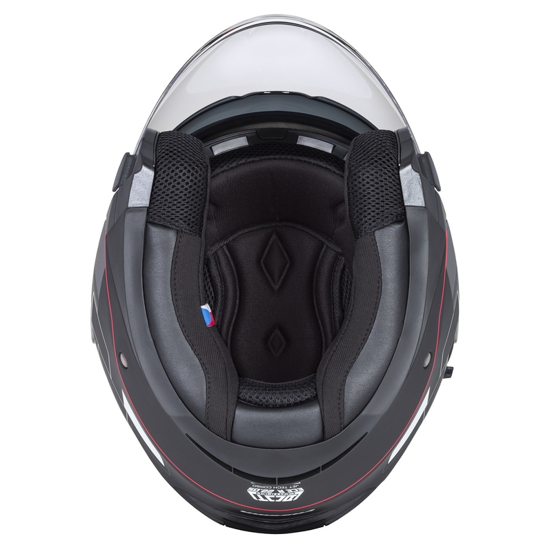 Casco de moto Cassida Jet Tech Roxor Negro-Rojo-Gris Abierto