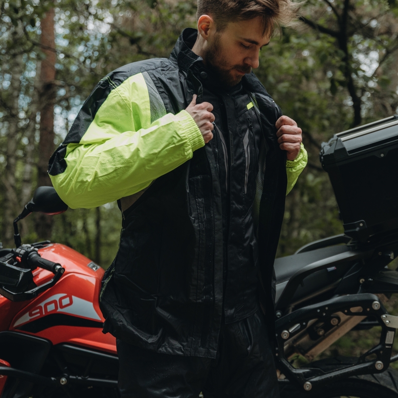 Moto bunda do deště Ozone Marin černo-fluo žlutá