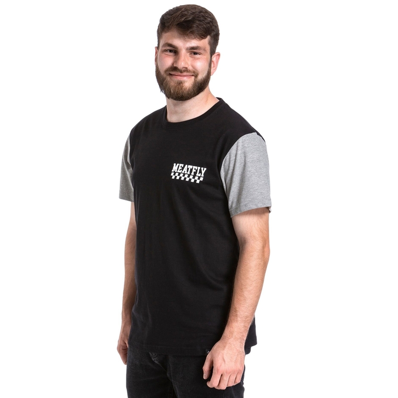Camiseta Meatfly Racing negra y gris liquidación