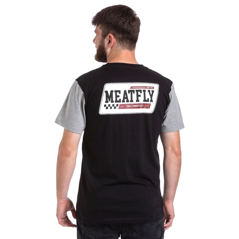 Camiseta Meatfly Racing negra y gris liquidación
