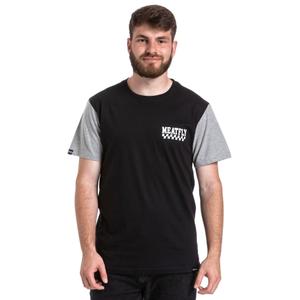 Camiseta Meatfly Racing negra y gris liquidación