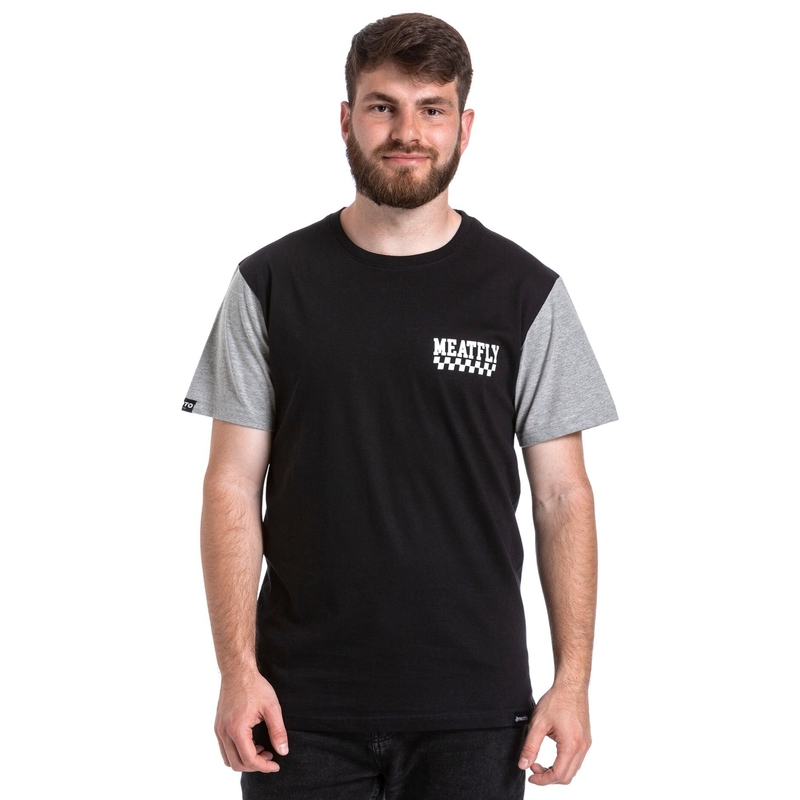 Camiseta Meatfly Racing negra y gris liquidación