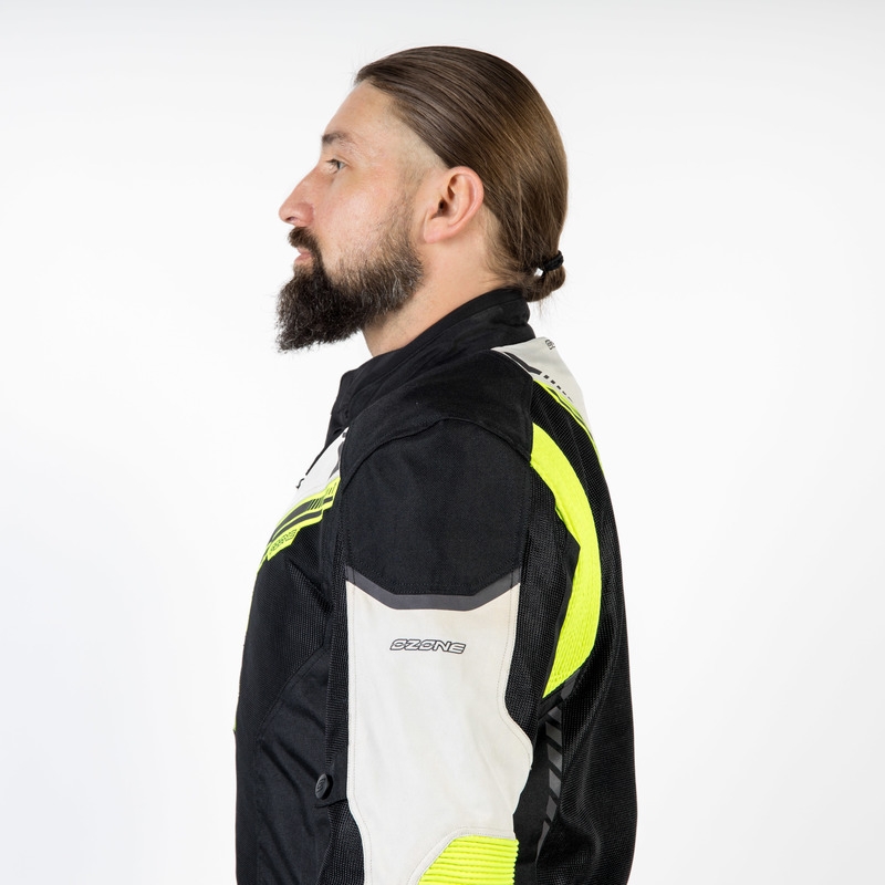 Chaqueta de moto Ozone Flow negro-gris-amarillo fluorescente liquidación