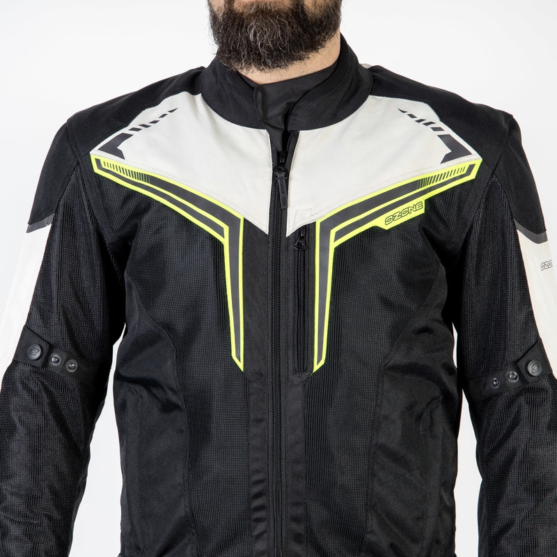 Chaqueta de moto Ozone Flow negro-gris-amarillo fluorescente liquidación