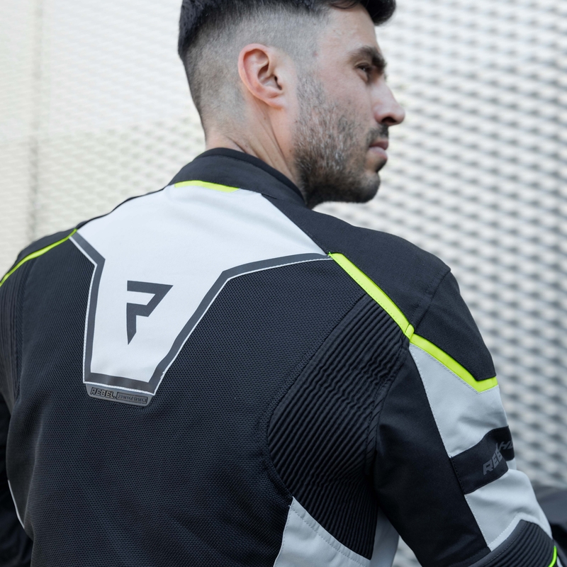 Chaqueta de moto Rebelhorn Hiflow IV negro-plata-amarillo fluo liquidación