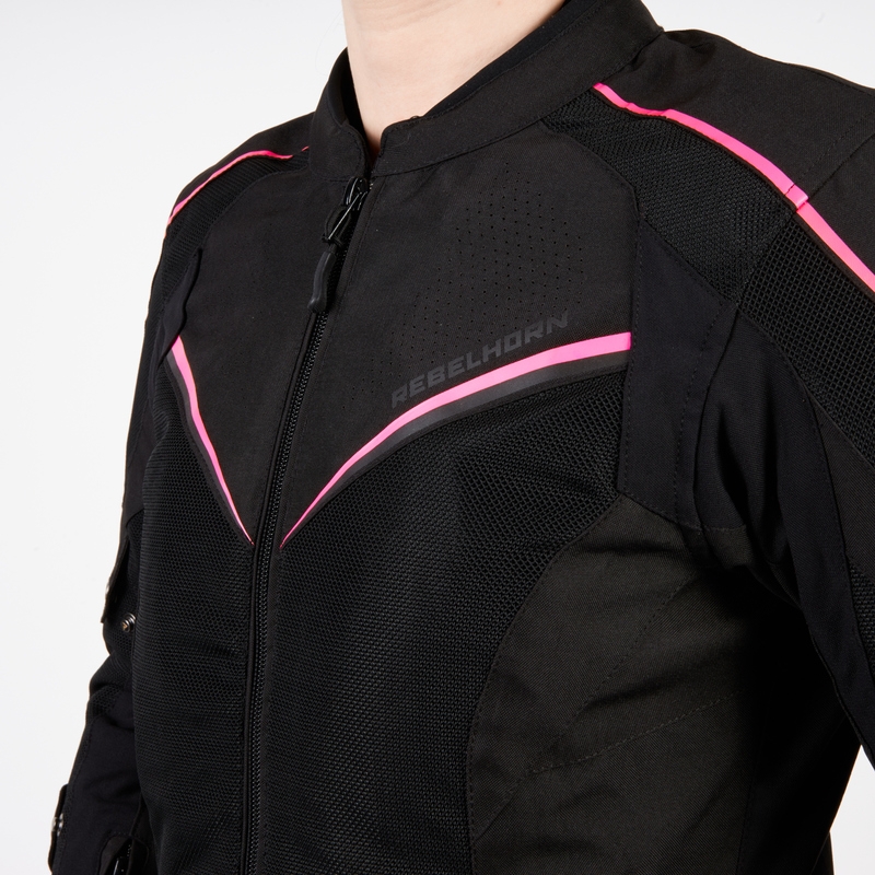 Chaqueta de moto Rebelhorn Hiflow IV Black-Fluo Pink para mujer liquidación