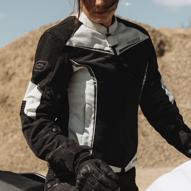 Chaqueta de moto Ozone Jet II gris y negra para mujer liquidación