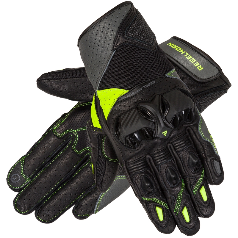 Guantes de moto Rebelhorn Flux II negro-fluo-amarillo liquidación