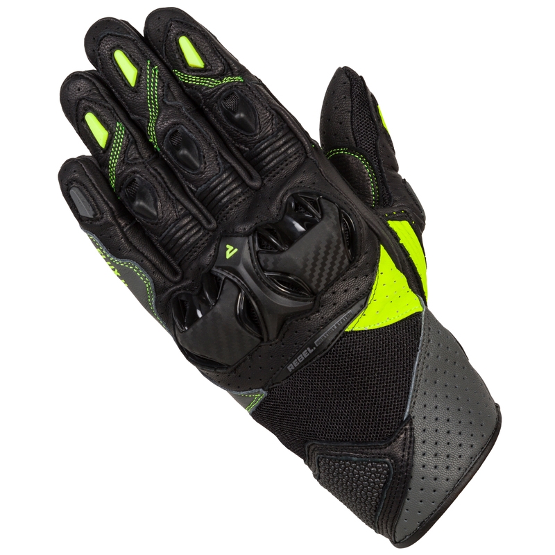 Guantes de moto Rebelhorn Flux II negro-fluo-amarillo liquidación