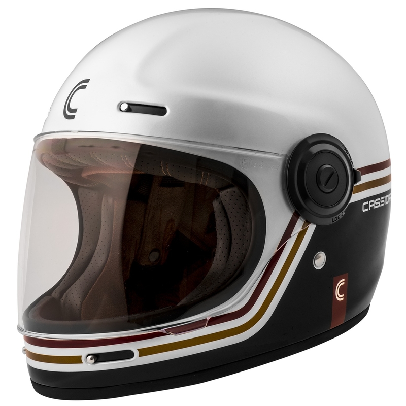 Casco integral de moto Cassida Fibre Super Hooligan Carat blanco-negro-rojo-oro liquidación