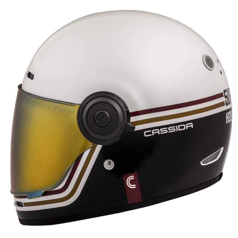 Casco integral de moto Cassida Fibre Super Hooligan Carat blanco-negro-rojo-oro liquidación