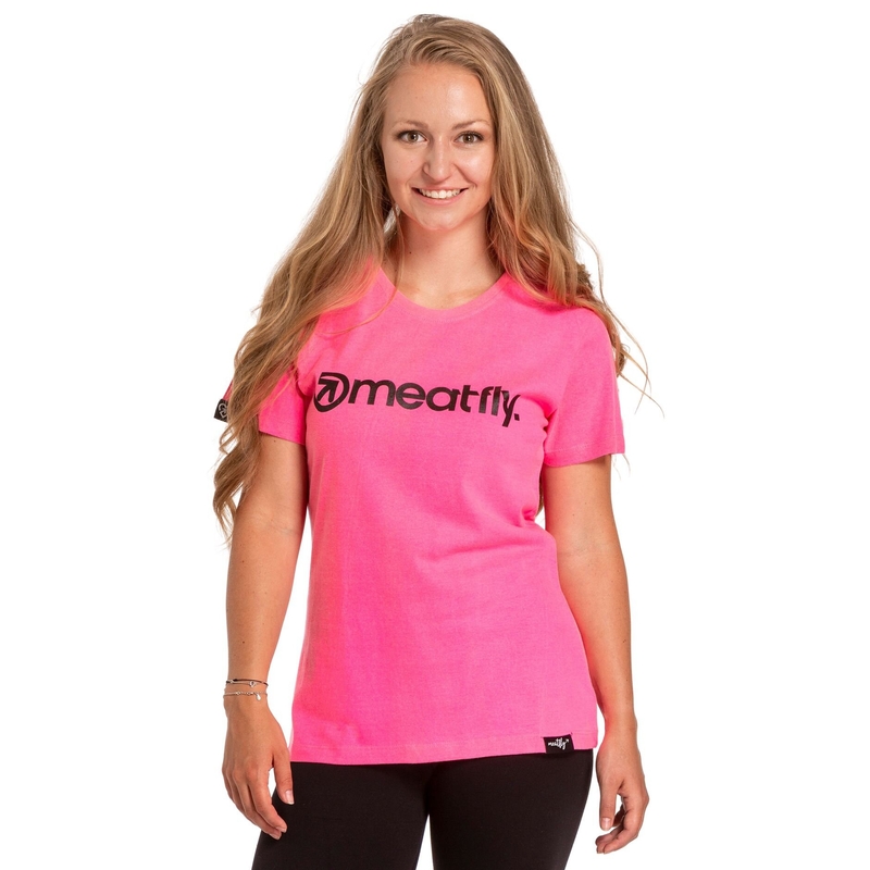 Camiseta mujer Meatfly Ladies MF Logo rosa neón liquidación