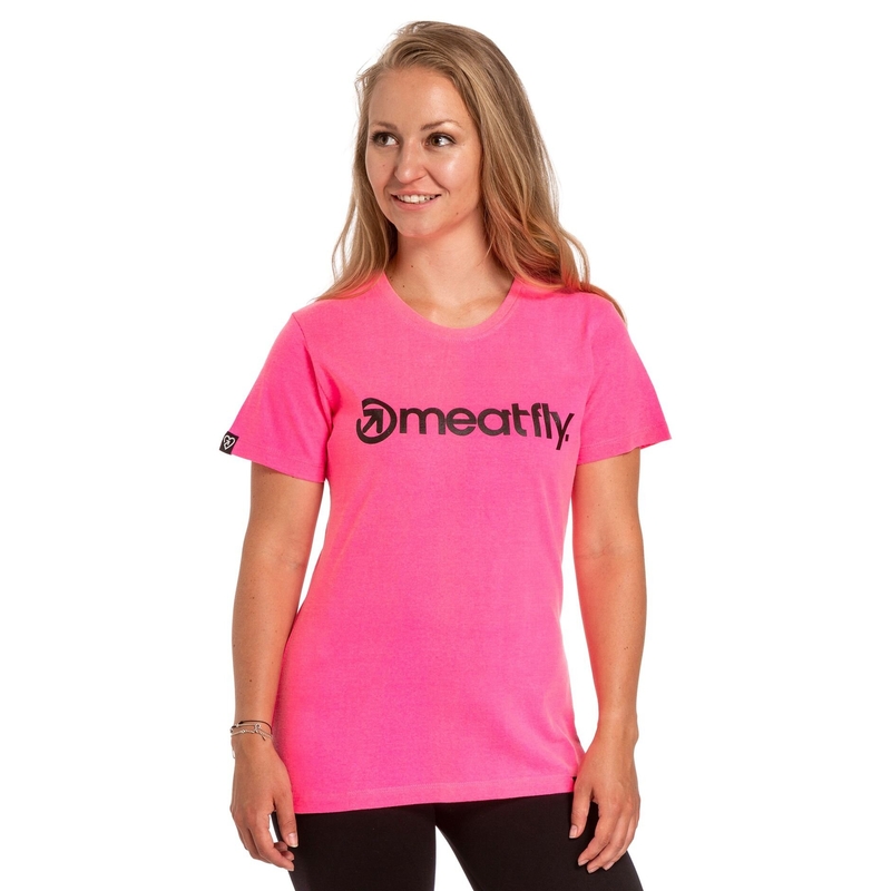 Camiseta mujer Meatfly Ladies MF Logo rosa neón liquidación