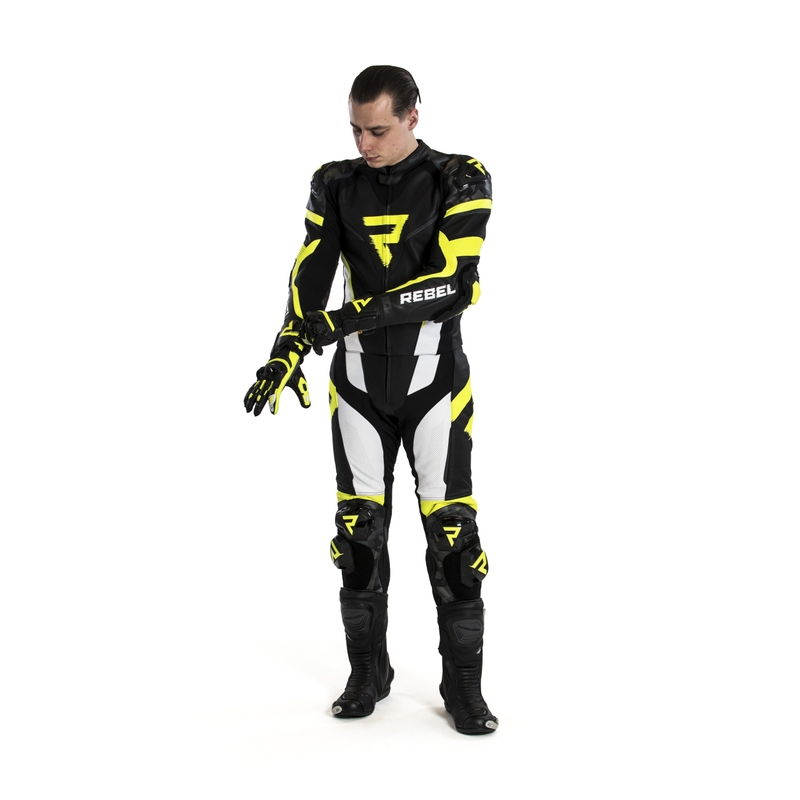 Mono de moto Rebelhorn Rebel Negro-Blanco-Amarillo Flúo liquidación