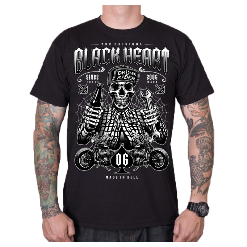 Camiseta de hombre Black Heart Drunk Rider negra