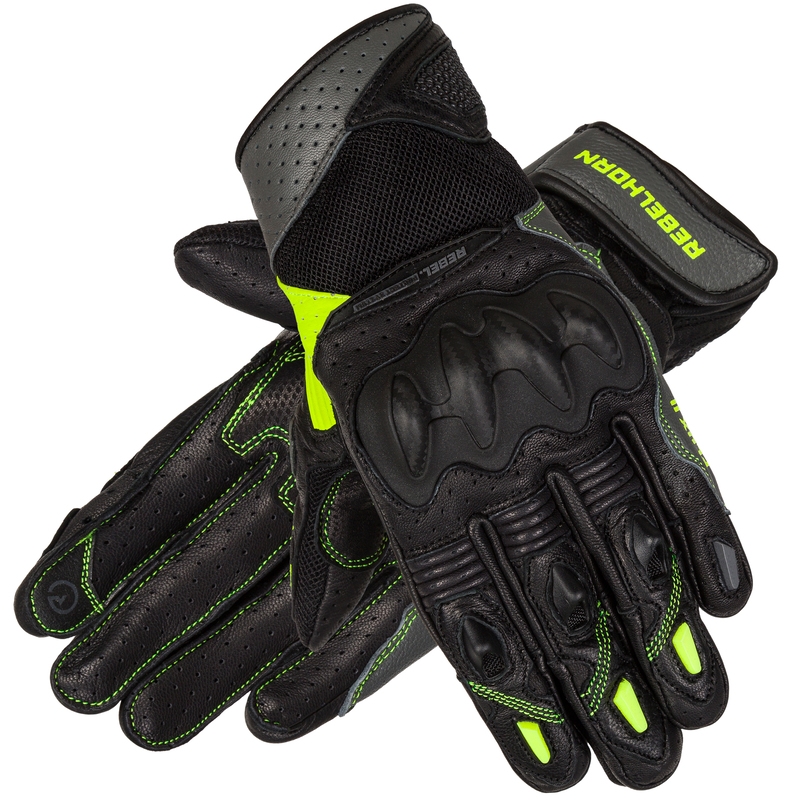 Guantes de moto Rebelhorn Flux II para mujer negro-fluo-amarillo