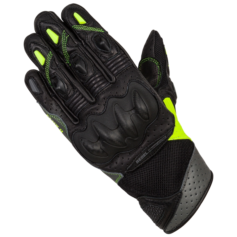 Guantes de moto Rebelhorn Flux II para mujer negro-fluo-amarillo
