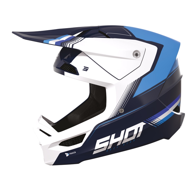 Casco Motocross Shot Race Tracer blanco-azul liquidación