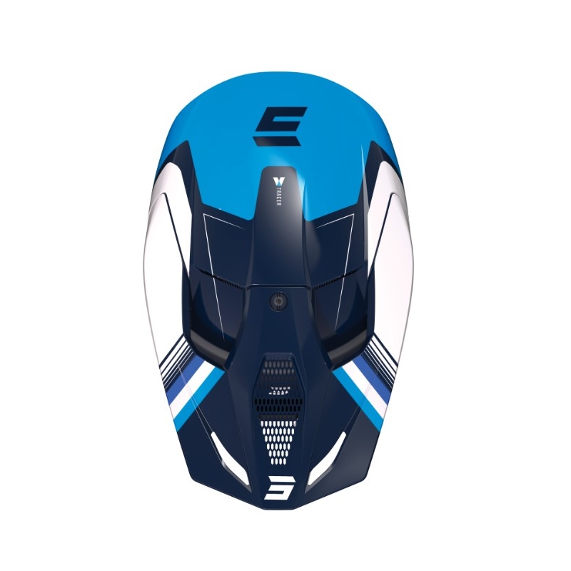 Casco Motocross Shot Race Tracer blanco-azul liquidación