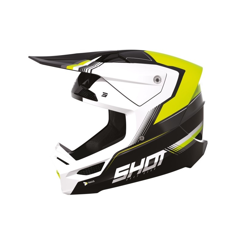 Casco motocross Shot Race Tracer blanco-negro-amarillo fluo liquidación