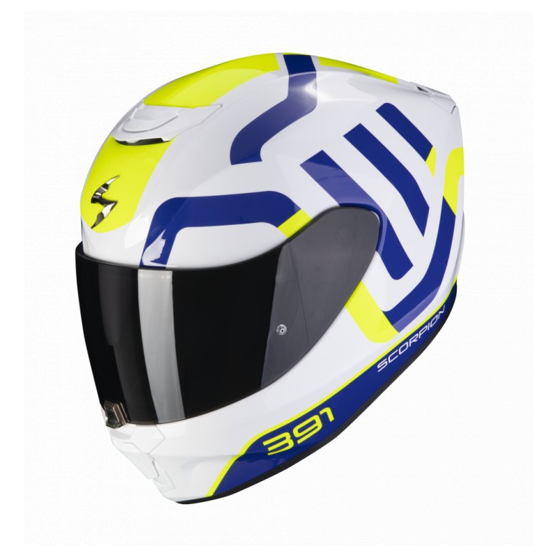 Casco integral de moto Scorpion EXO-391 Arok blanco-azul-neón-amarillo