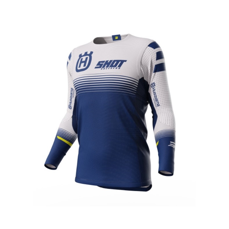 Maillot motocross Shot Aerolite Husqvarna LE 2023 blanco-azul liquidación