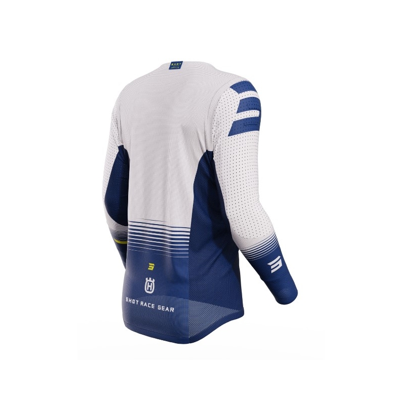 Maillot motocross Shot Aerolite Husqvarna LE 2023 blanco-azul liquidación