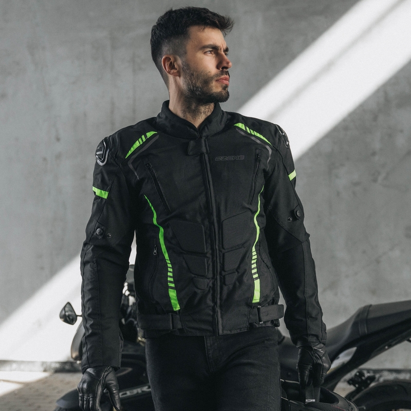 Chaqueta de moto Ozone Pulse negro-amarillo fluorescente