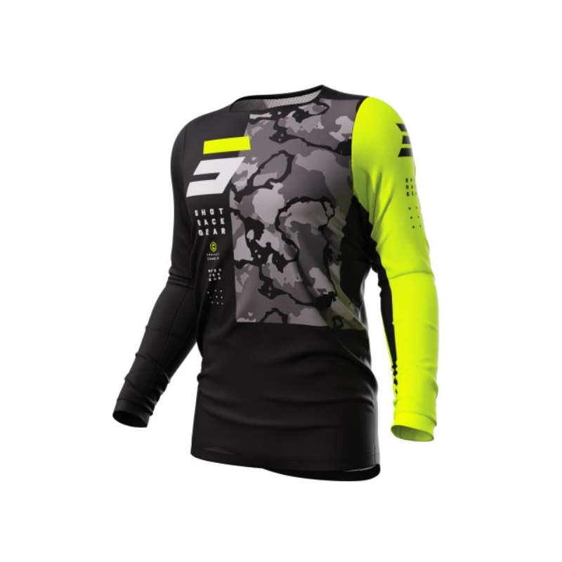 Maillot motocross Shot Contact Camo 2.0 negro-amarillo fluo liquidación
