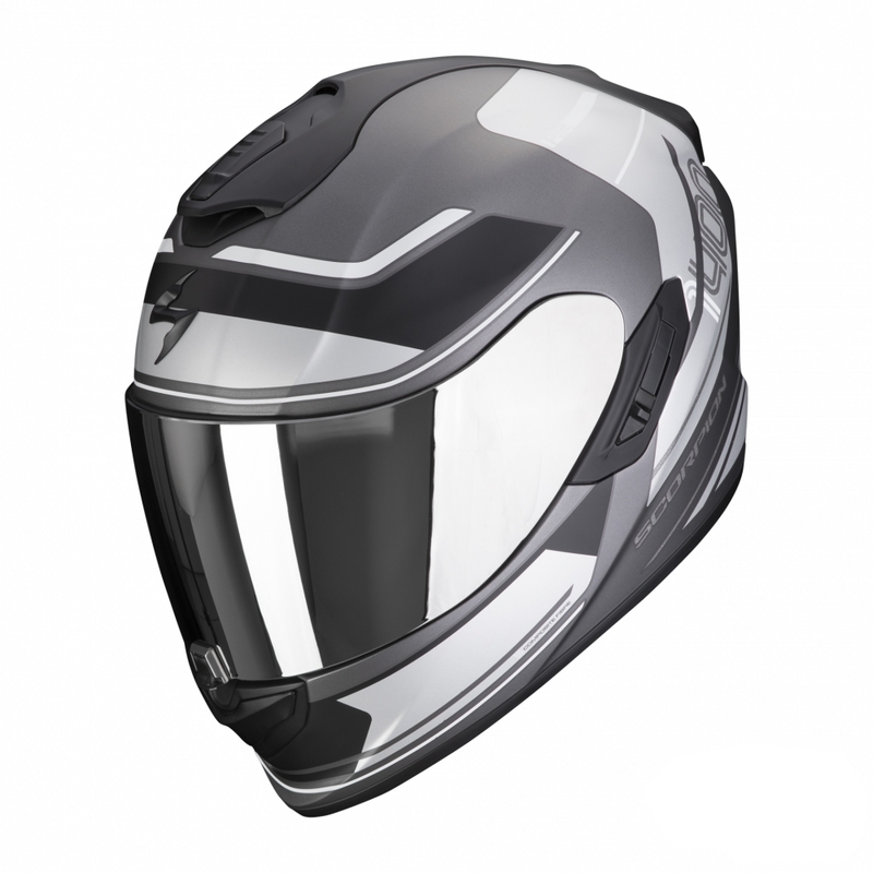 Casco integral moto Scorpion EXO-1400 EVO Air Vittoria plata y blanco mate