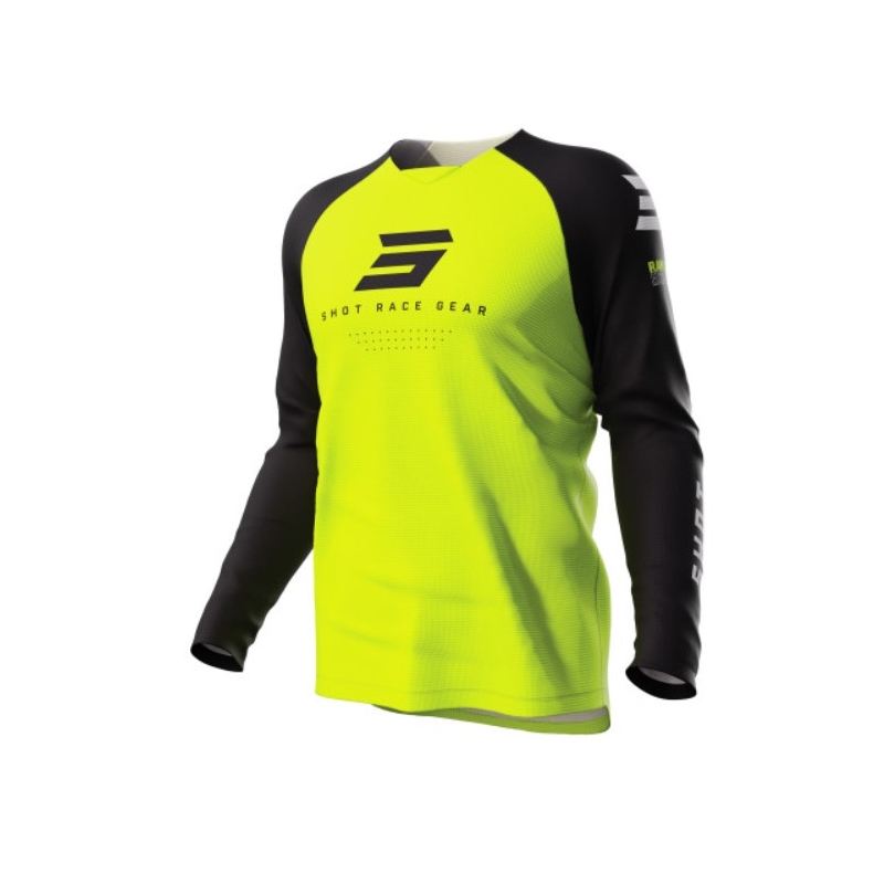 Maillot motocross infantil Shot Raw Kid Escape negro-amarillo fluo liquidación