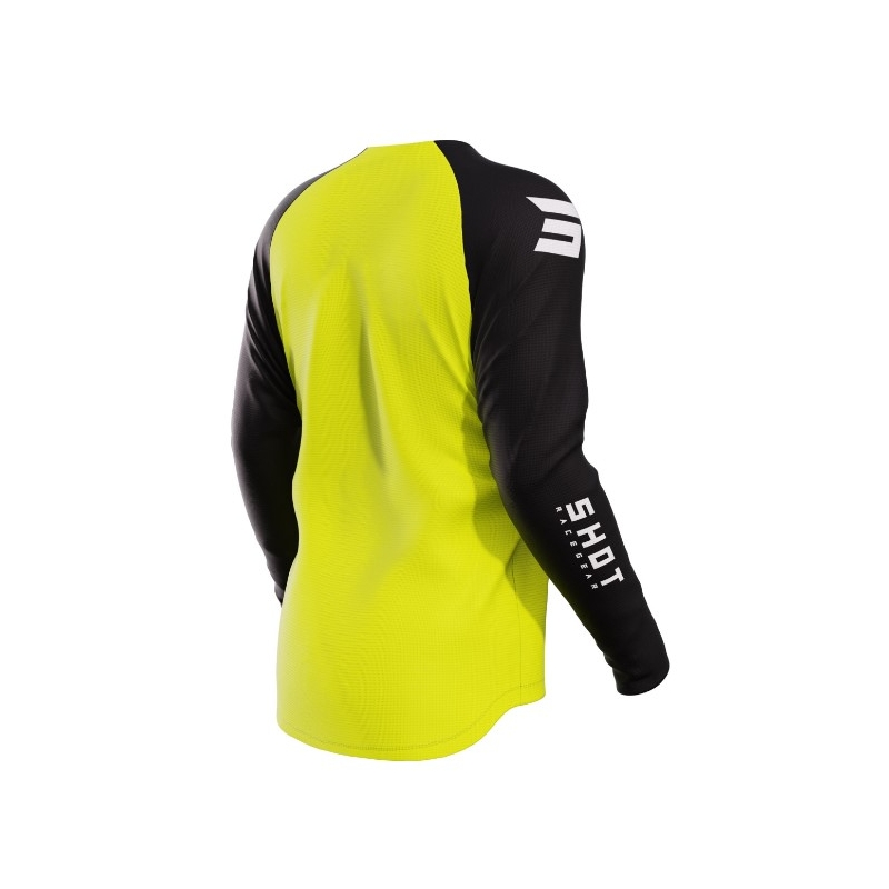 Maillot motocross infantil Shot Raw Kid Escape negro-amarillo fluo liquidación
