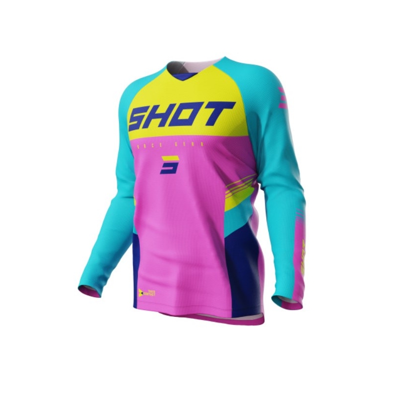 Maillot motocross infantil Shot Raw Kid Tracer turquesa-amarillo-rosa